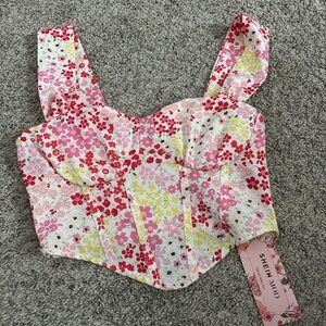SHEIN Floral Corset Top with Pink and Yellow Accents